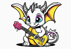 cute baby dragon with guitar tattoo idea