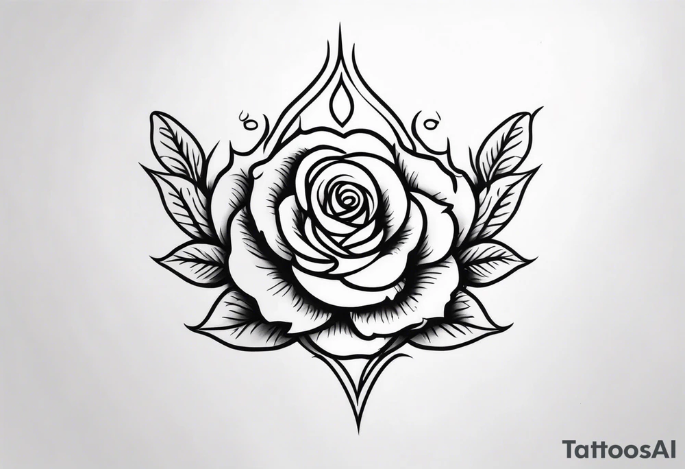a minimalist small  dark tattoo with fire, rose, sward tattoo idea