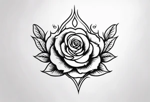 a minimalist small  dark tattoo with fire, rose, sward tattoo idea