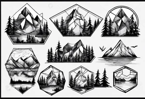 Mountain, forest and lake in a polygon tattoo idea