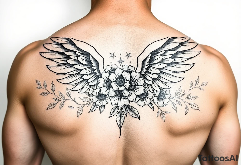 angel wing mental health warrior flowers tattoo idea