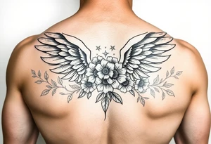 angel wing mental health warrior flowers tattoo idea