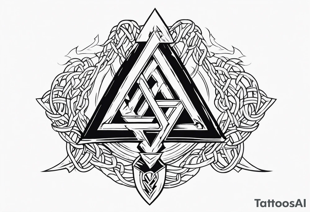 Valhalla sword shield axe barbed wire chains valknut tattoo idea