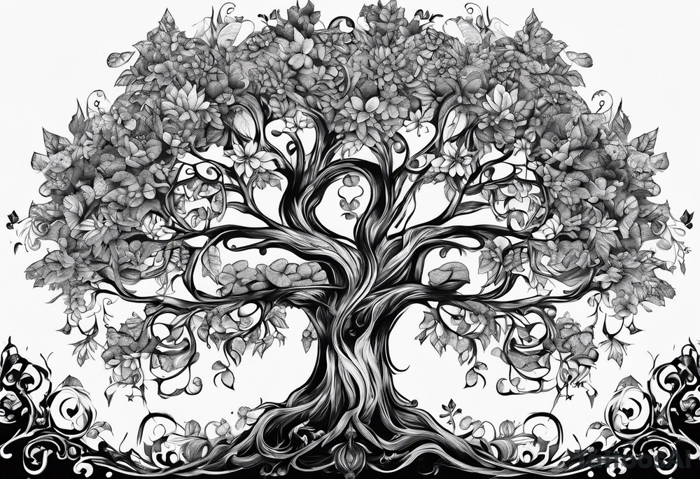 Family tree with the names Kyle Peter Lori tattoo idea