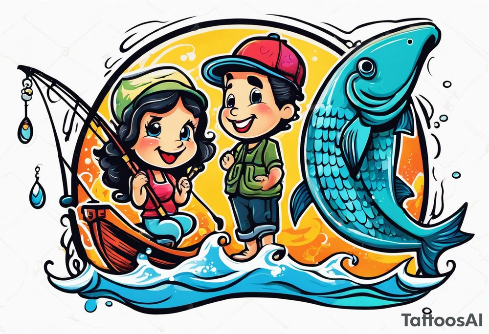 I wanted to say until we meet again with two people fishing tattoo idea