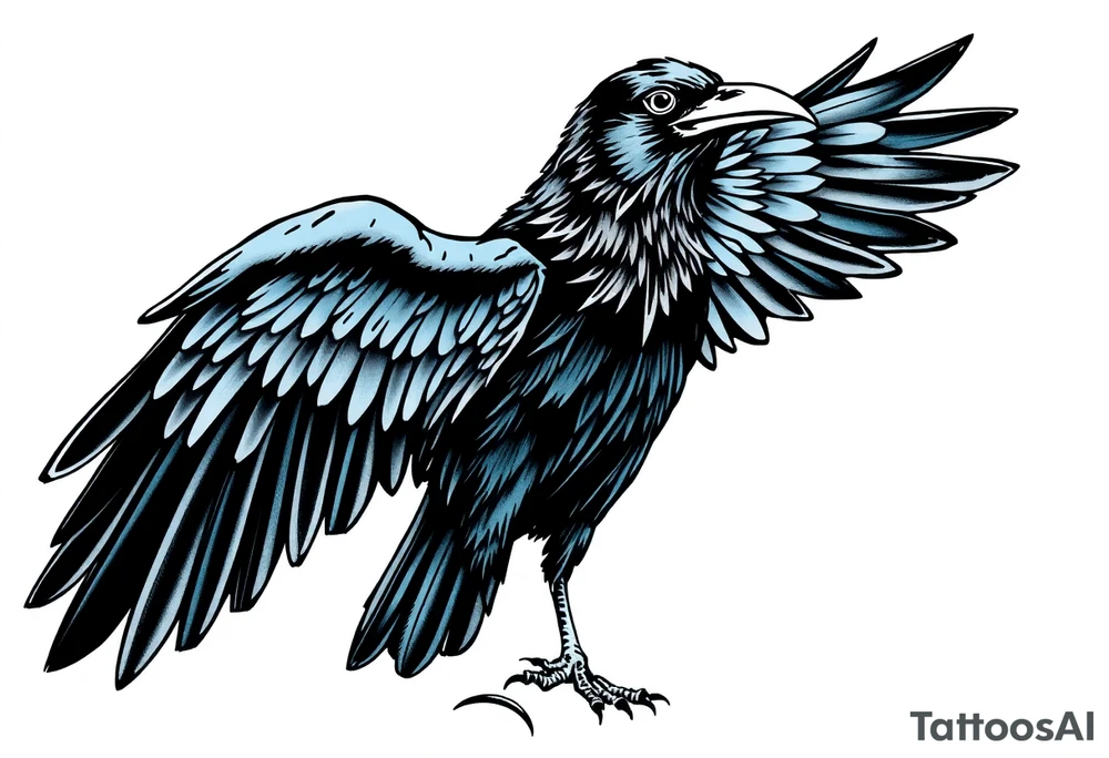 Black and blue raven
standing tattoo idea