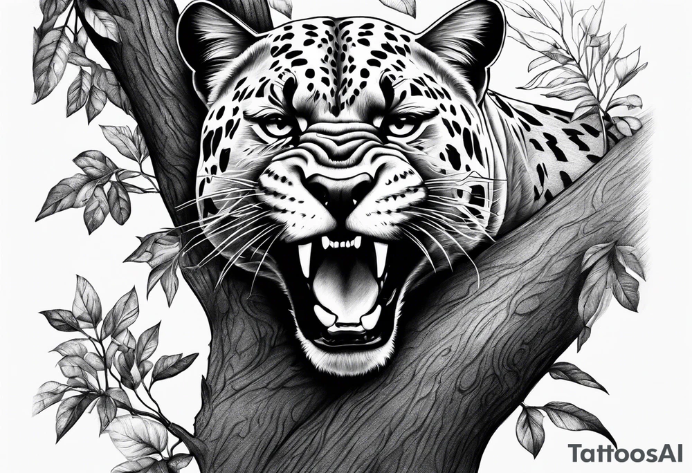 panther on a tree tattoo idea