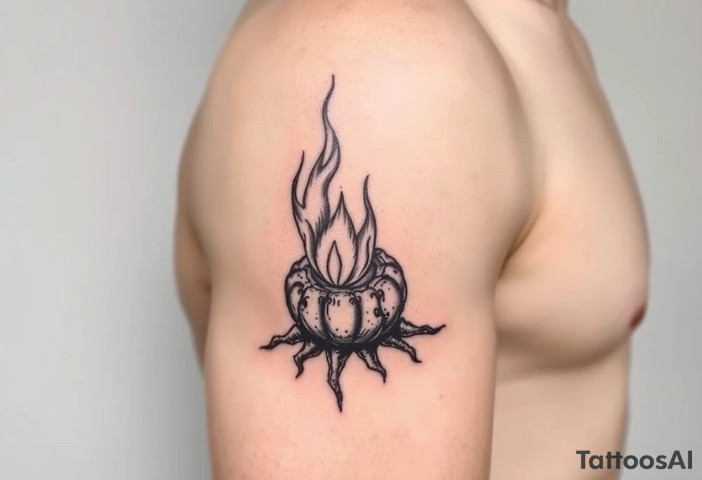 flame in a root ball tattoo idea