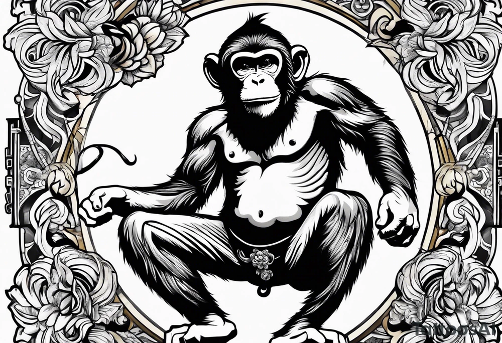 fulj body jumping monkey traditional art tattoo idea
