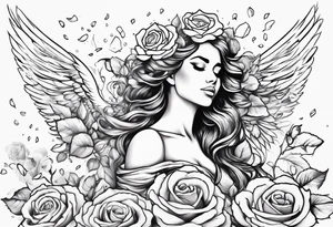 rose wit petals falling onto angel constantly sweeping the roses tattoo idea