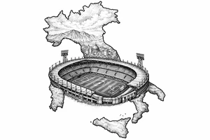 Fine line blackwork country outline with a football stadium inside. tattoo idea