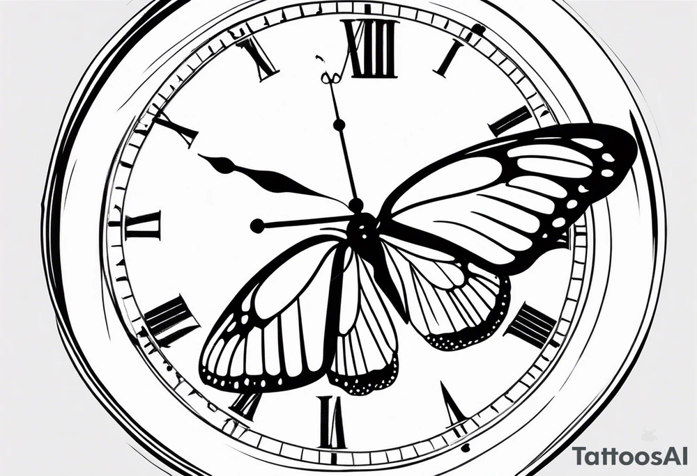 Butterfly flying over a clock. tattoo idea