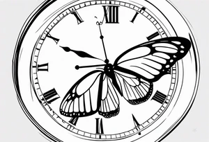 Butterfly flying over a clock. tattoo idea