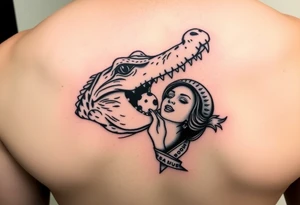 Crocodile head eating woman tattoo idea