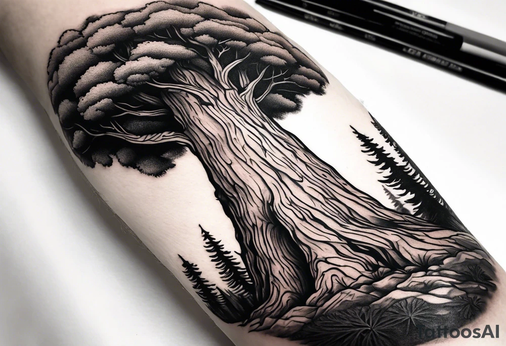 Forearm tattoo of giant sequoia tree tattoo idea