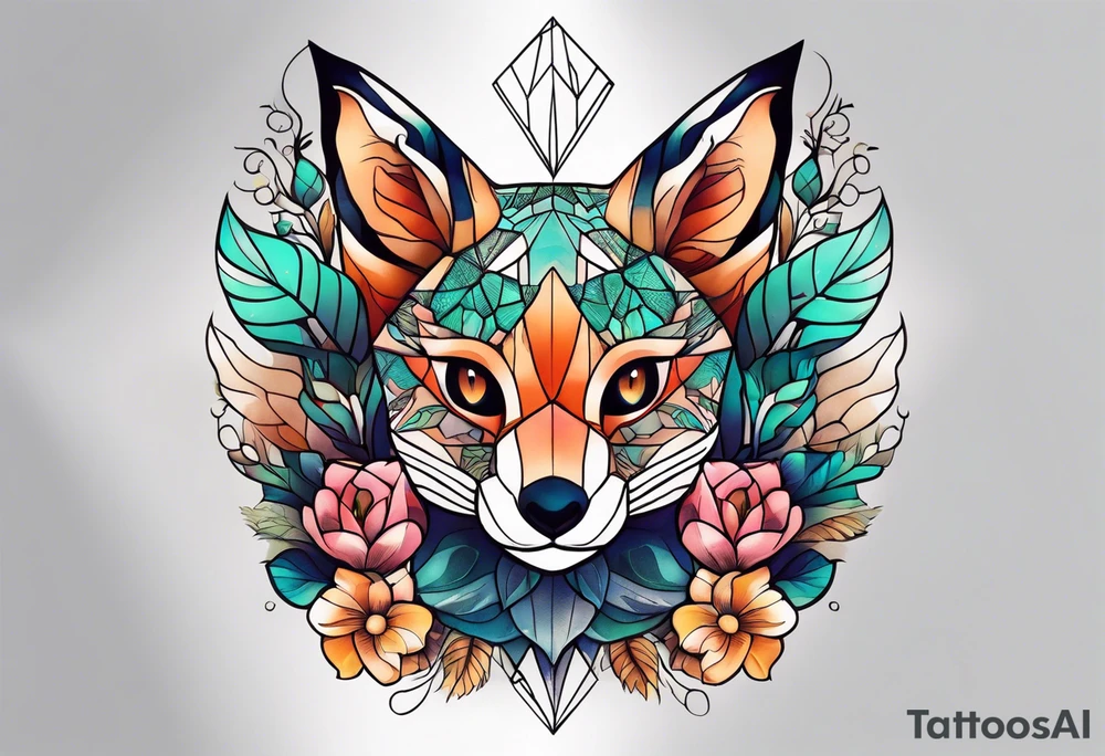 Tattoo incorporating a turtle, a fox, a koala, and a cat in one tattoo. tattoo idea