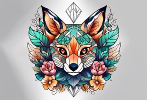 Tattoo incorporating a turtle, a fox, a koala, and a cat in one tattoo. tattoo idea