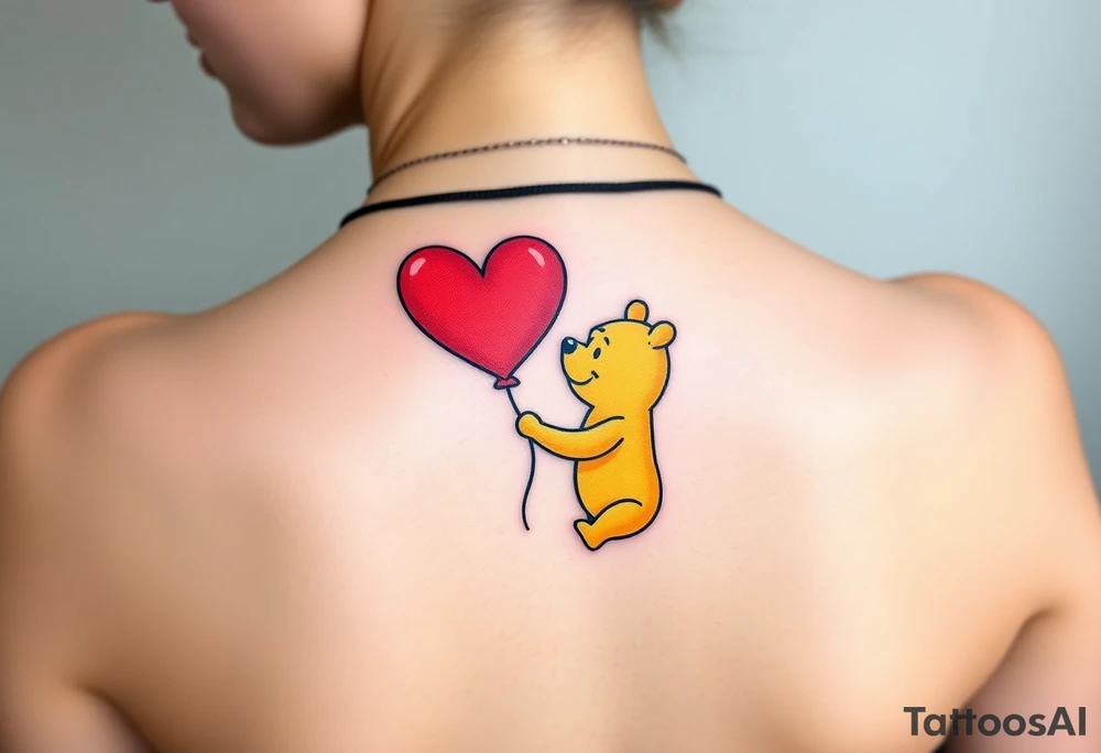 Winnie the pooh with a huge 
heart balloon tattoo idea