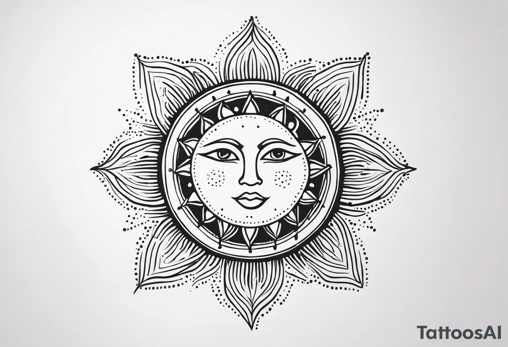 Simplistic sun made of black dots tattoo idea