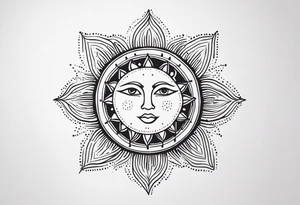 Simplistic sun made of black dots tattoo idea