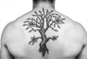 Je veux un tatouage pour le cou entier.  Avec un arbre des fleurs des hirondelles et deux corbeaux viking tattoo idea