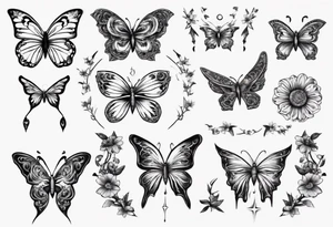 Butterfly wrap tattoos with large centre piece with moon and floral theme. Bracelet around ankle tattoo idea