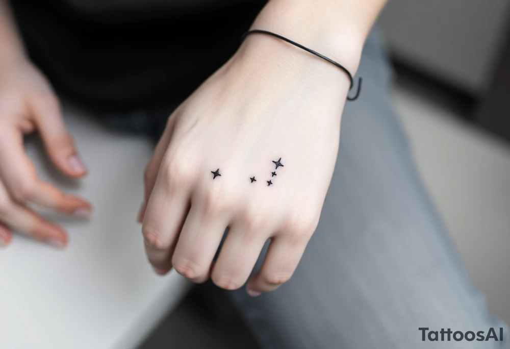 Can you design a few options for a meaningful minimal tattoo with dots, lines or stars that represents my kids? Three are living and two are deceased and I want something that represents that difference by having solid and hollow elements. Put on fingers tattoo idea