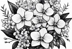 2 inch Flower bouquet with hydrangeas and orchids tattoo idea