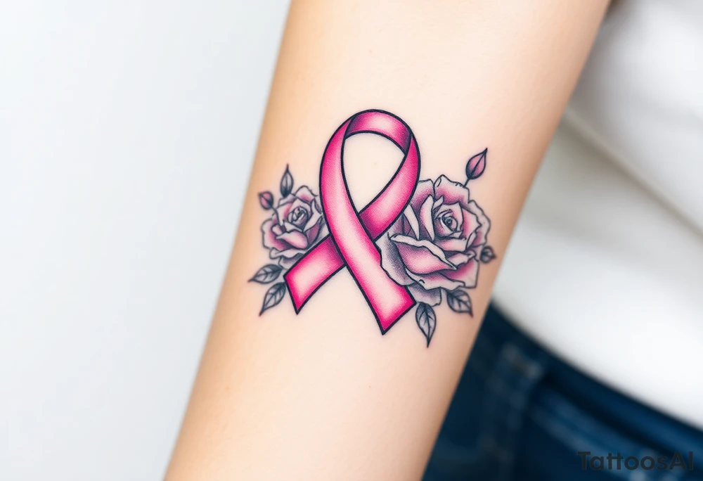Pretty pink Cancer ribbon that says "fuck cancer"with roses tattoo idea