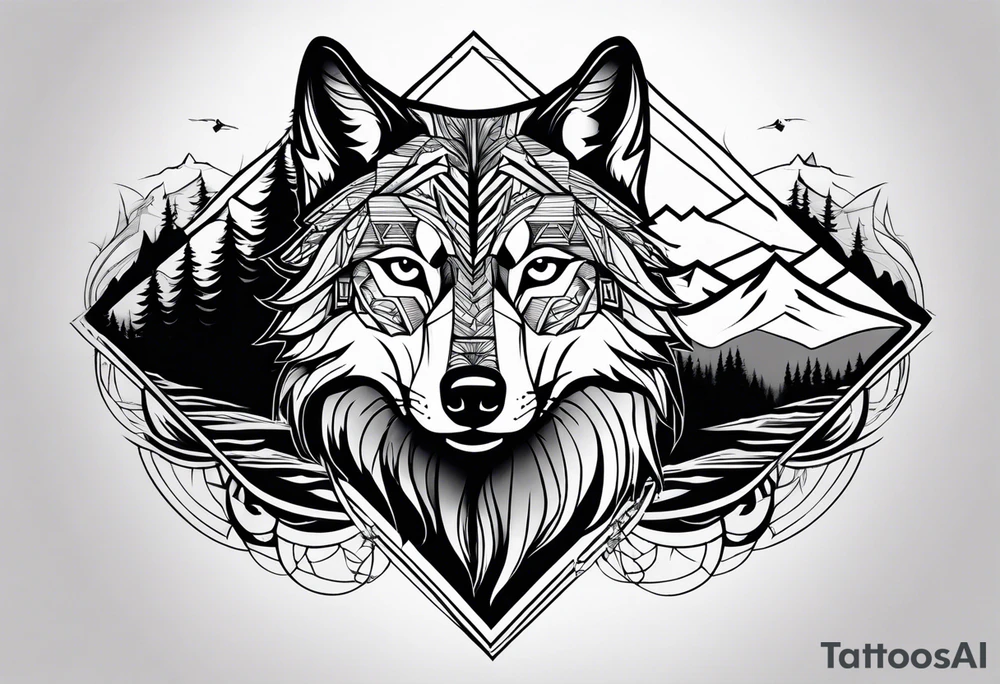 Mountains, wolf eyes underneath tattoo idea