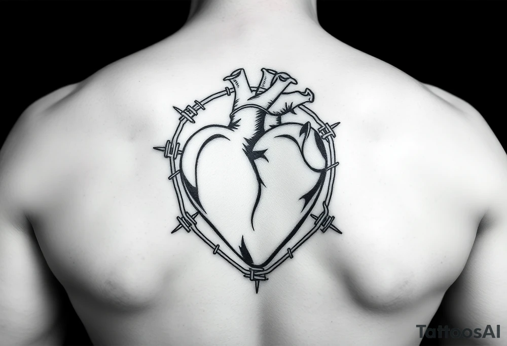 Barbed wire wrapped around heart tattoo idea