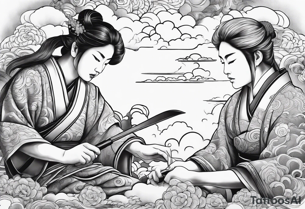 two naked humans carving each another with tools japanese clouds tattoo idea two naked humans carving each another with tools japanese clouds tattoo idea
