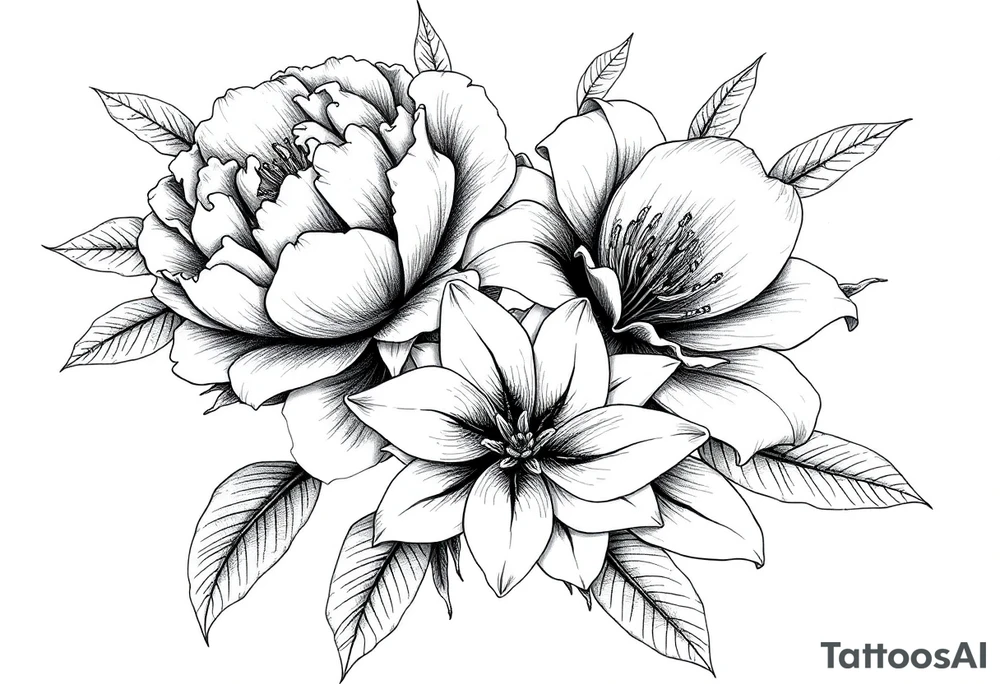 peonies and lilies with medusa tattoo idea