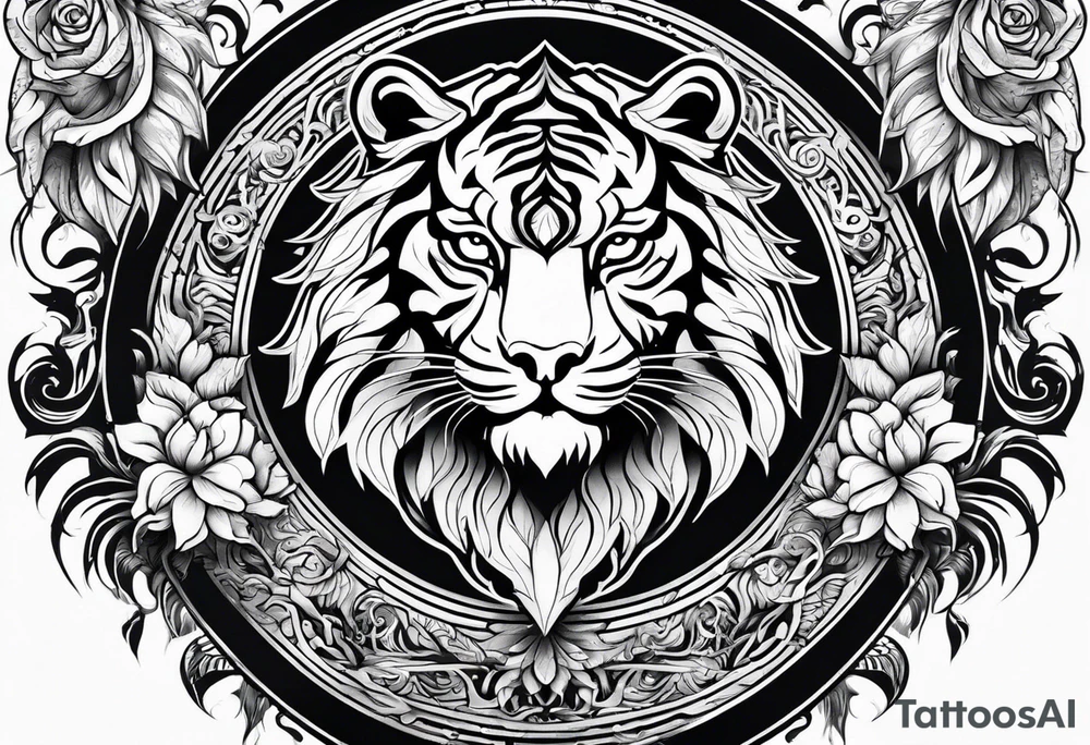 Tiger and lion on a yin yang plate tattoo idea
