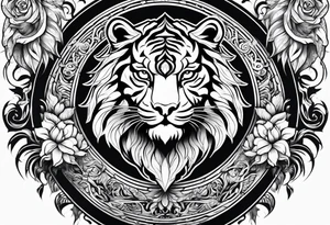 Tiger and lion on a yin yang plate tattoo idea