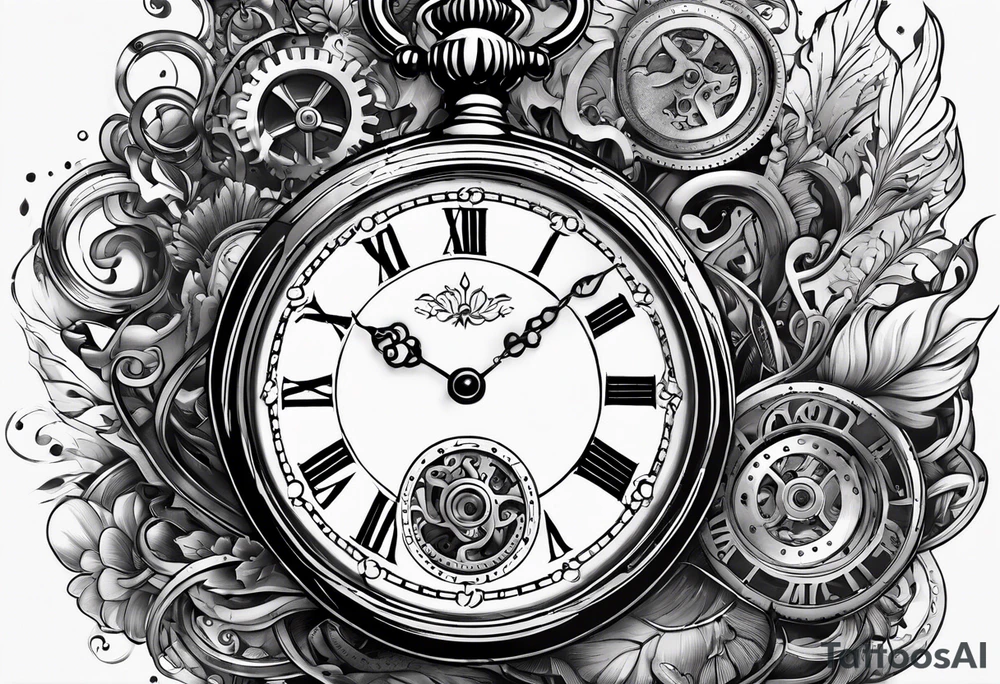 Old school pocket watch exploded showing inner mechanism tattoo idea Old school pocket watch exploded showing inner mechanism tattoo idea