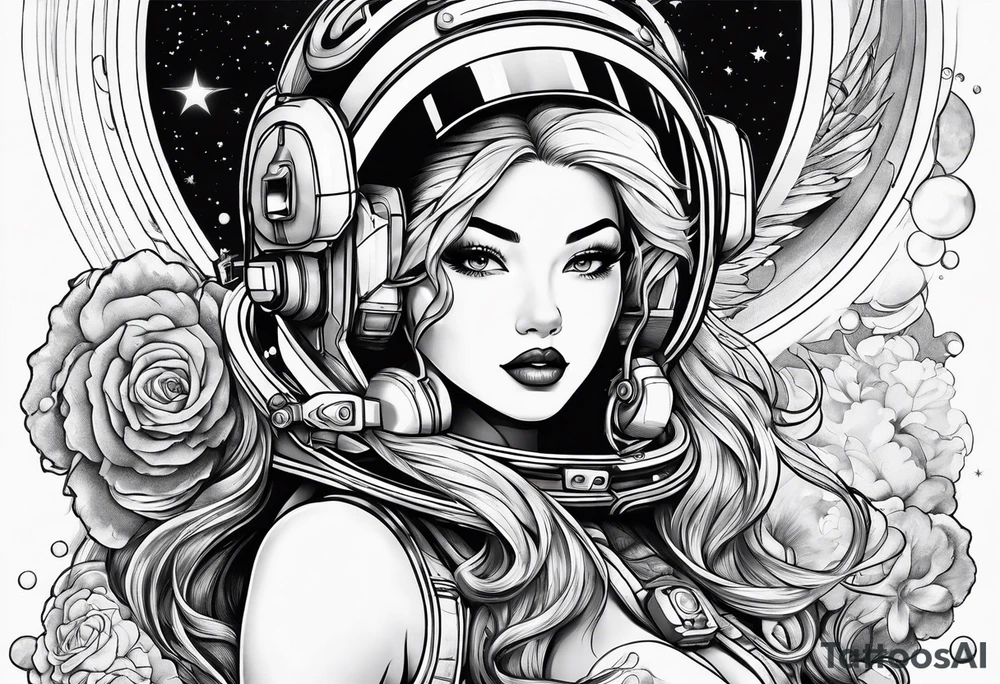 Pinup woman in space tattoo idea