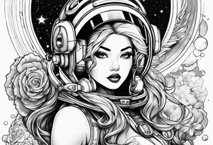 Pinup woman in space tattoo idea