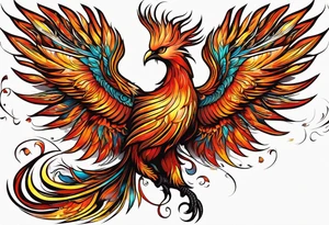 russian firebird phoenix in-flight with very long fancy tail "Isaiah 43: 18-19" tattoo idea