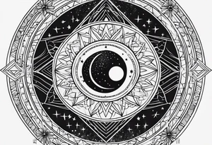 Fine line Moon phases with lines and stars vertical tattoo idea