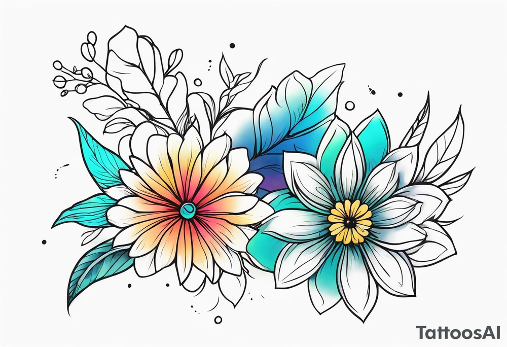 Colorful flower half arm sleeve tattoo idea
