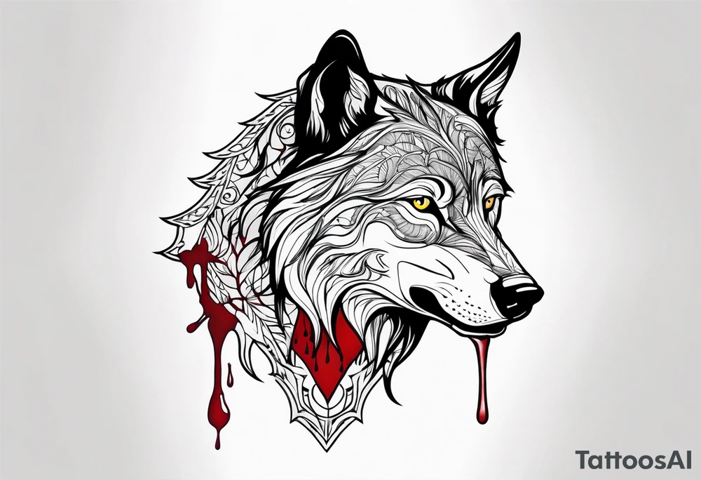 black wolf with blood in mouth tattoo idea