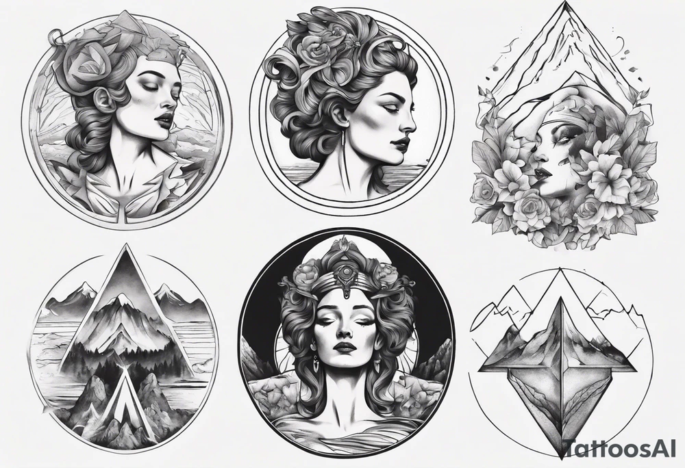 Roman goddess with mountains tattoo idea