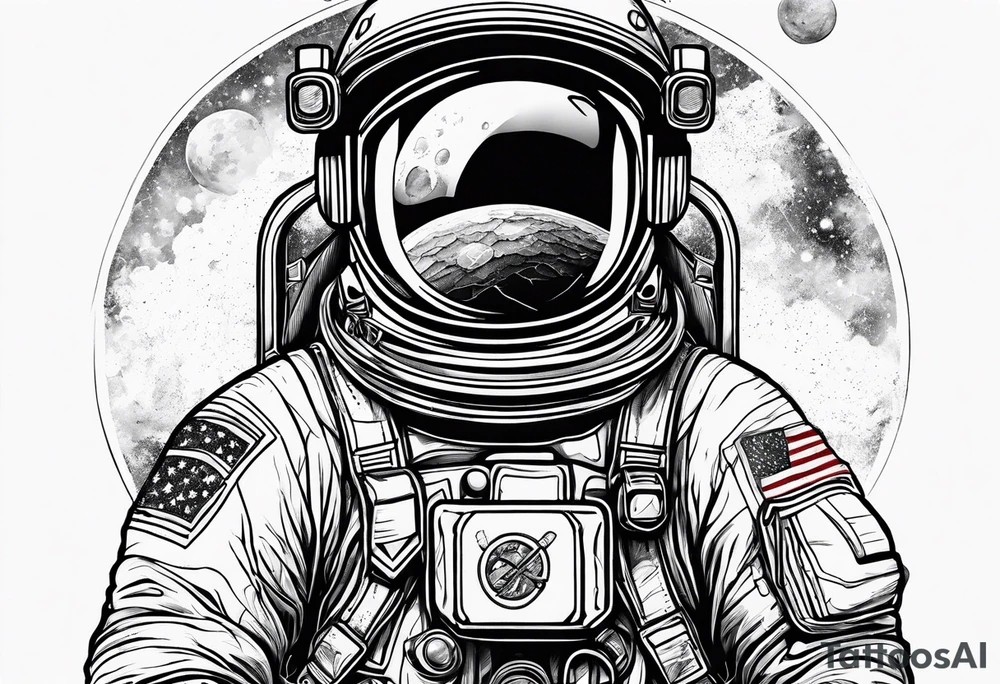 an astronaut in rock painting style tattoo idea