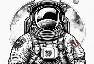 an astronaut in rock painting style tattoo idea