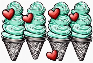 mint chocolate chip ice cream cone with small red heart on it somewhere. tattoo idea