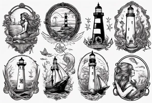 Mermaid looking at lighthouse tattoo idea