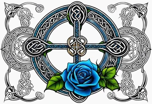 Celtic cross impaled by a blue rose tattoo idea