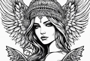 Spiritual angel. The name « Leah » is written in gothic letters. tattoo idea
