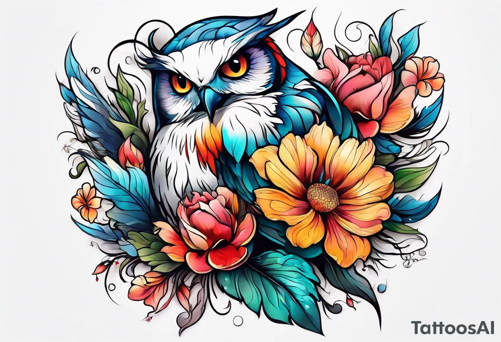 animal , flower tattoo idea